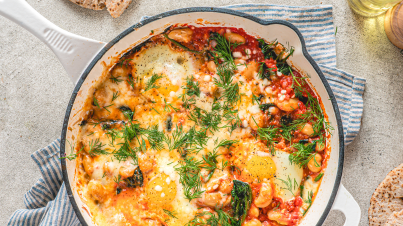 Shakshuka mit Spinat und Bohnen