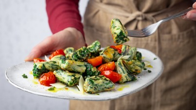 Spinach ricotta gnocchi with roasted cherry tomatoes, burnt butter and crispy sage